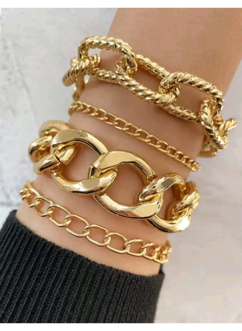 شي إن طقم أساور ذهبية وفضية من شي إن بتصميم مبالغ فيه مكون من 4 قطع - Image 2