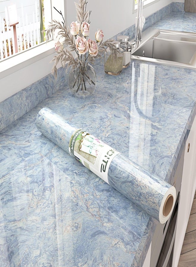 STICKEEP Cream Blue Marble Contact Paper for Countertops Waterproof Blue Marble Wallpaper Kitchen Countertop Peel and Stick Modern Marble Contact Paper for Cabinets Drawers Table Liner 17.71" x 315" - Image 1