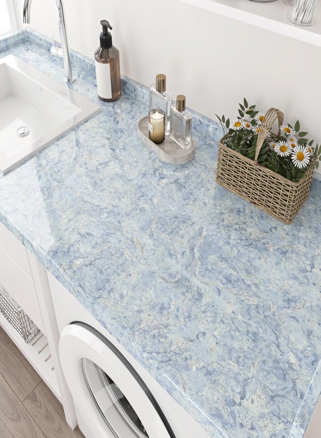 STICKEEP Cream Blue Marble Contact Paper for Countertops Waterproof Blue Marble Wallpaper Kitchen Countertop Peel and Stick Modern Marble Contact Paper for Cabinets Drawers Table Liner 17.71" x 315" - Image 3