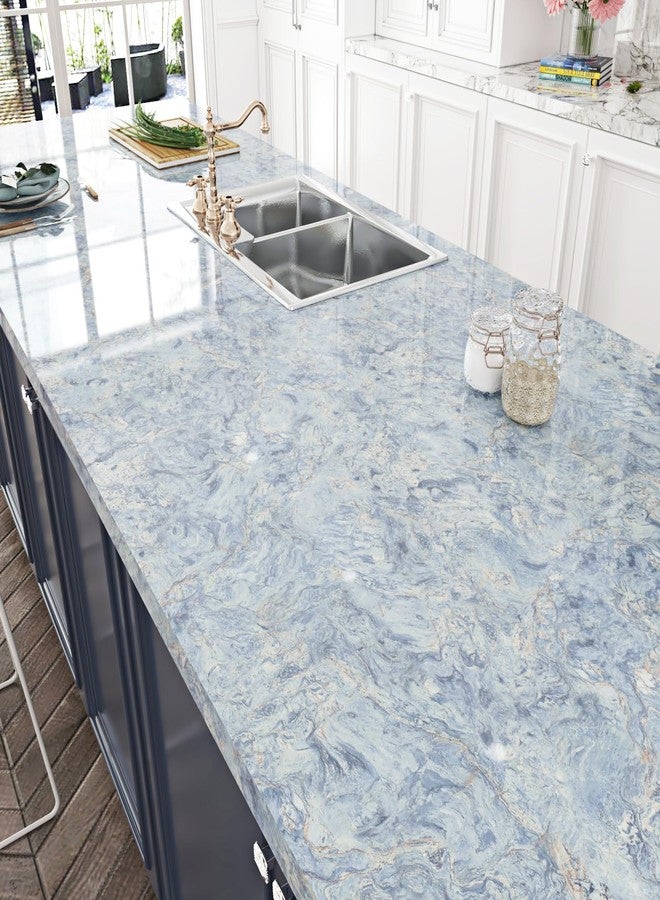 STICKEEP Cream Blue Marble Contact Paper for Countertops Waterproof Blue Marble Wallpaper Kitchen Countertop Peel and Stick Modern Marble Contact Paper for Cabinets Drawers Table Liner 17.71" x 315" - Image 2