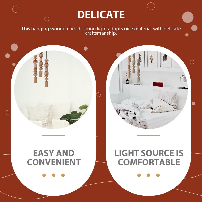 🏠 طقم ثنائي من ثريا بتصميم عتيق مع خرز خشبي للديكور المنزلي لون بيج دافئ لغرفة المعيشة والمطبخ - Image 2