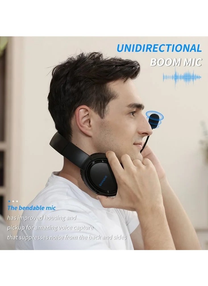 BINNUNE - BG02 3.5mm Wired Gaming Headphone with Noise Reduction Mic Immersive Surround Sound and 2M Cable for PC/Laptop/Desktop - Black/Blue - Image 1