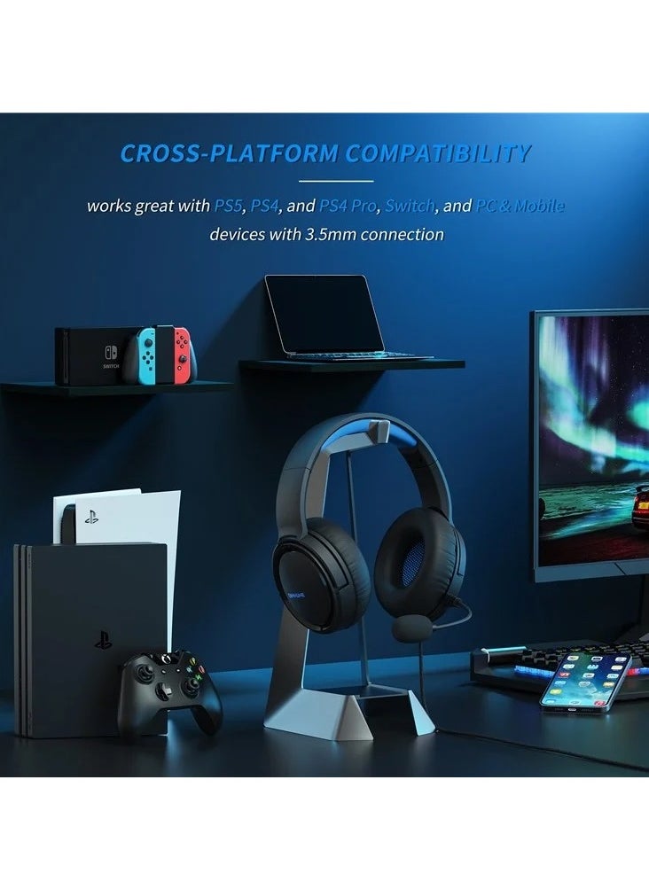 BINNUNE - BG02 3.5mm Wired Gaming Headphone with Noise Reduction Mic Immersive Surround Sound and 2M Cable for PC/Laptop/Desktop - Black/Blue - Image 1