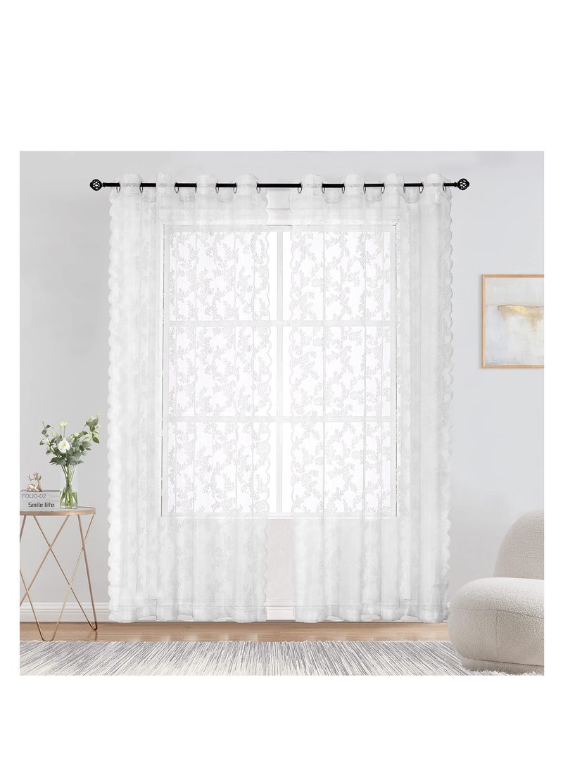 White Lace Curtains for Bedroom, Semi Sheer Lace Curtains, Vintage French Embroidered Floral Embroidered Sheer Curtains, Durable Rose Lace Fabric, Curtains Top with Grommet (2 Pcs, 145*244 cm)  - Image 1