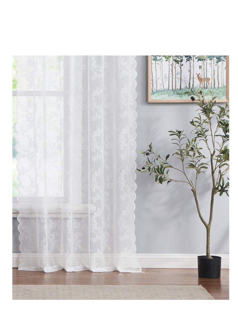 White Lace Curtains for Bedroom, Semi Sheer Lace Curtains, Vintage French Embroidered Floral Embroidered Sheer Curtains, Durable Rose Lace Fabric, Curtains Top with Grommet (2 Pcs, 145*244 cm)  - Image 5