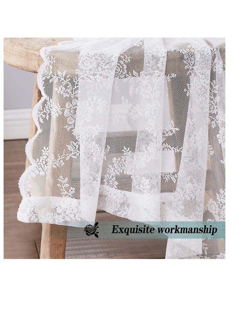 White Lace Curtains for Bedroom, Semi Sheer Lace Curtains, Vintage French Embroidered Floral Embroidered Sheer Curtains, Durable Rose Lace Fabric, Curtains Top with Grommet (2 Pcs, 145*244 cm)  - Image 4