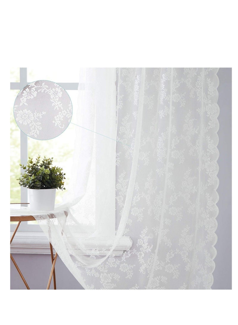 White Lace Curtains for Bedroom, Semi Sheer Lace Curtains, Vintage French Embroidered Floral Embroidered Sheer Curtains, Durable Rose Lace Fabric, Curtains Top with Grommet (2 Pcs, 145*244 cm)  - Image 2