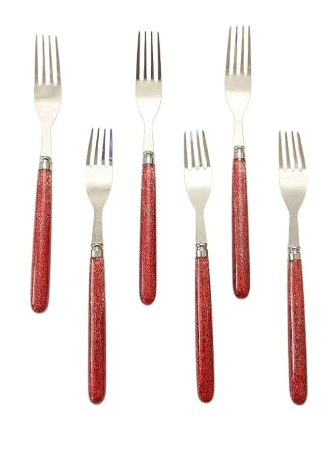 BriKSHi Red Glitter Handle Fork Set – Stainless Steel Dinner Forks, Sparkly Flatware for Home & Party (Set of 6) - Image 1