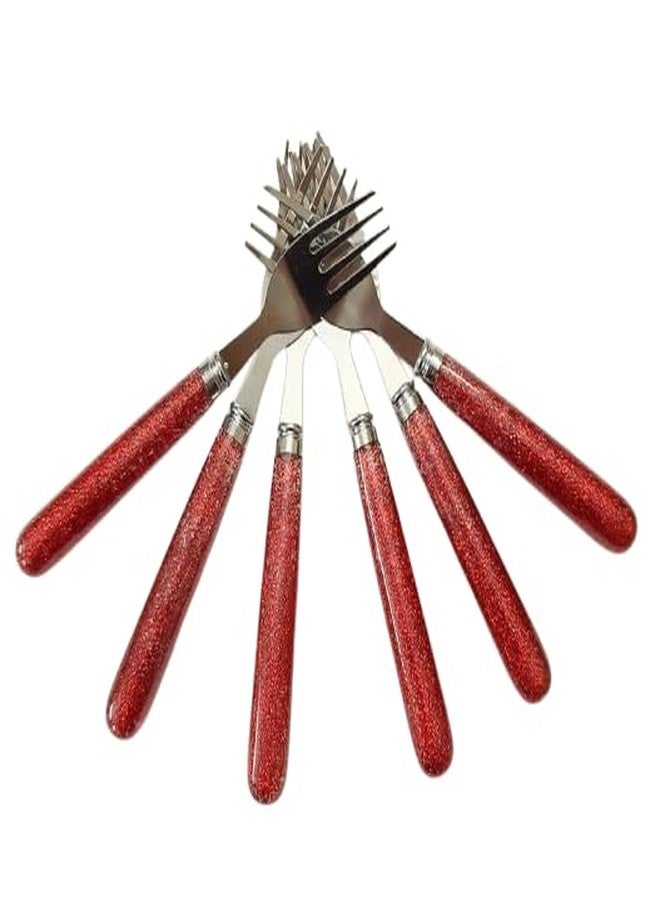 BriKSHi Red Glitter Handle Fork Set – Stainless Steel Dinner Forks, Sparkly Flatware for Home & Party (Set of 6) - Image 2