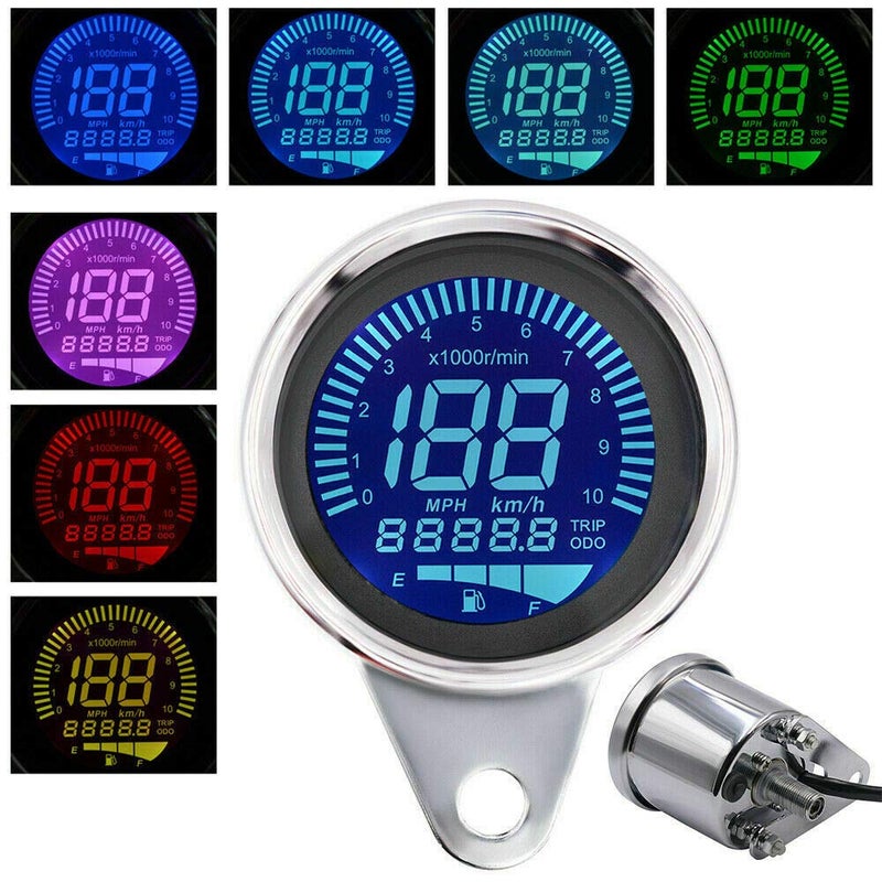 Maso Motorbike Speedometer Universal, Motorcycle Multi-function Metre Tachometer Odometer Fuel Gauge with 7 Background Colors - Image 1