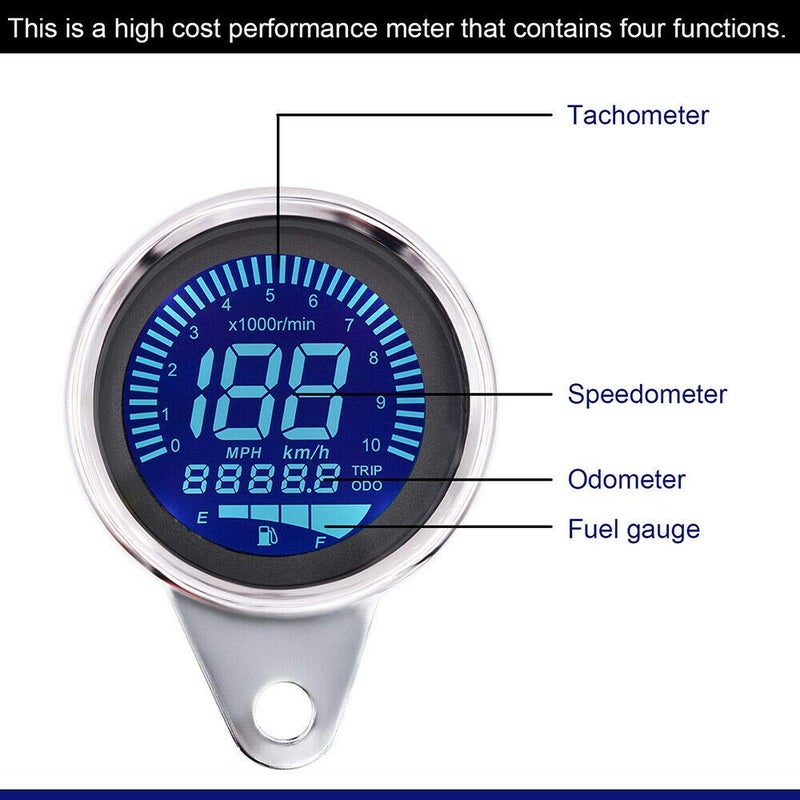 Maso Motorbike Speedometer Universal, Motorcycle Multi-function Metre Tachometer Odometer Fuel Gauge with 7 Background Colors - Image 3