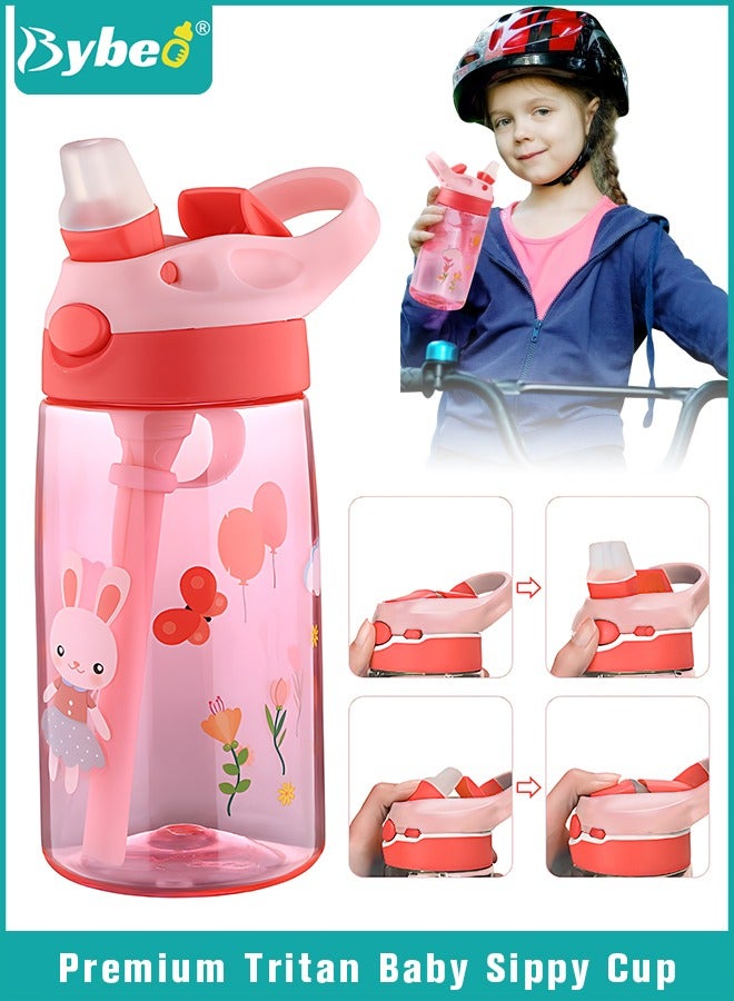 بيبو زجاجة ماء للأطفال من تريتان مع قشاط ومقبض، كوب طفل لطيف مضاد للتسرب، زجاجة شرب للأولاد والبنات في المدرسة، أكواب شرب قابلة لإعادة الاستخدام للاستخدام في الداخل والخارج، للنزهات والسفر بسعة 480 مل. - Image 1
