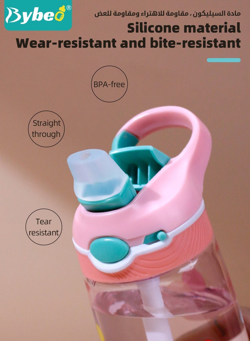 بيبو زجاجة ماء للأطفال من تريتان مع قشاط ومقبض، كوب طفل لطيف مضاد للتسرب، زجاجة شرب للأولاد والبنات في المدرسة، أكواب شرب قابلة لإعادة الاستخدام للاستخدام في الداخل والخارج، للنزهات والسفر بسعة 480 مل. - Image 3