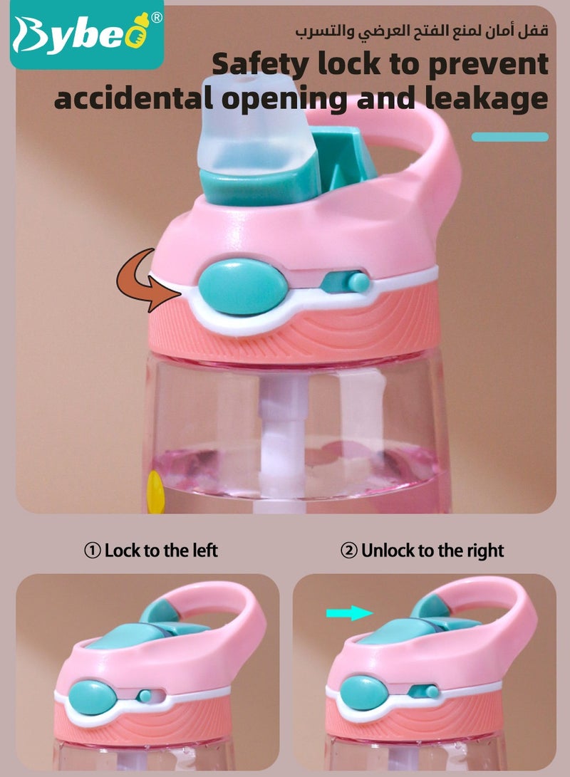 بيبو زجاجة ماء للأطفال من تريتان مع قشاط ومقبض، كوب طفل لطيف مضاد للتسرب، زجاجة شرب للأولاد والبنات في المدرسة، أكواب شرب قابلة لإعادة الاستخدام للاستخدام في الداخل والخارج، للنزهات والسفر بسعة 480 مل. - Image 4