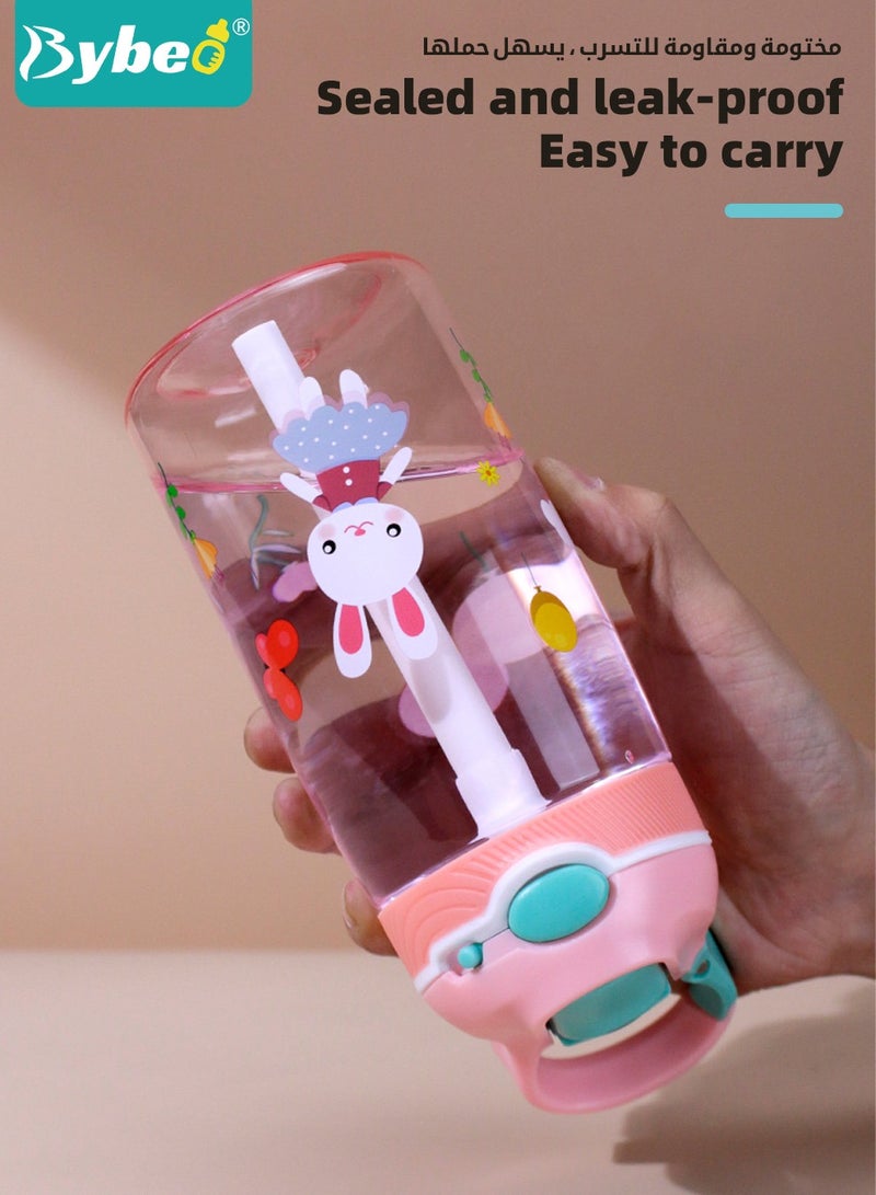 بيبو زجاجة ماء للأطفال من تريتان مع قشاط ومقبض، كوب طفل لطيف مضاد للتسرب، زجاجة شرب للأولاد والبنات في المدرسة، أكواب شرب قابلة لإعادة الاستخدام للاستخدام في الداخل والخارج، للنزهات والسفر بسعة 480 مل. - Image 5