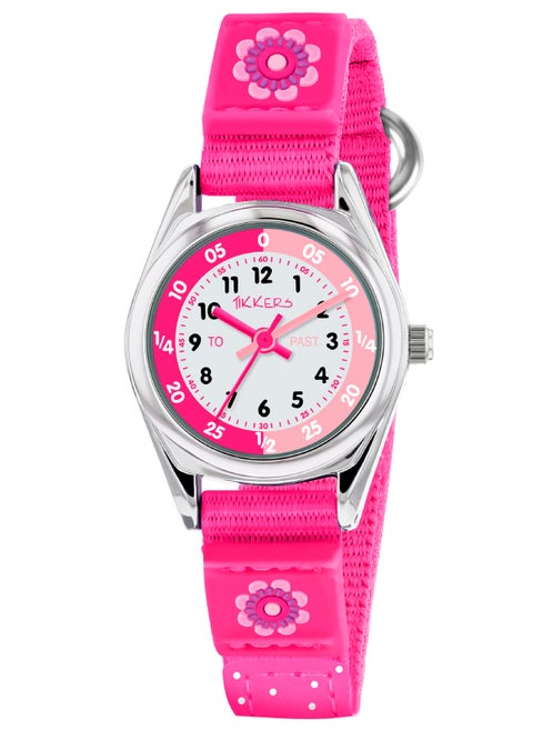 Tikkers Girls Pink Canvas Strap Flower Time Teacher Watch - TK0119