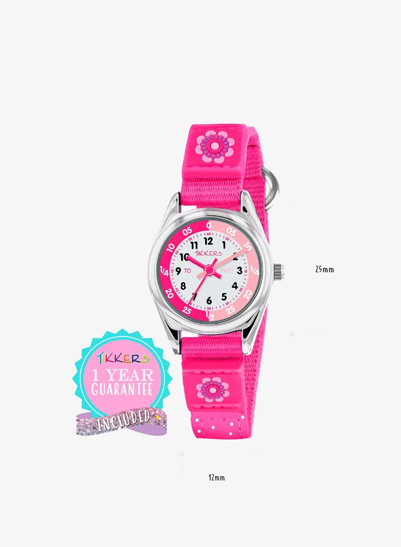 Tikkers  Tikkers Girls Pink Canvas Strap Flower Time Teacher Watch - TK0119  | Best Price UAE