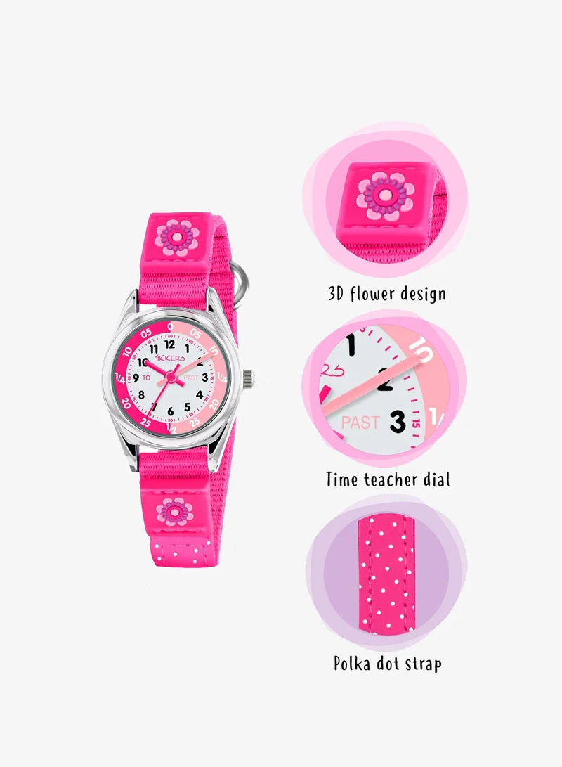 Tikkers  Tikkers Girls Pink Canvas Strap Flower Time Teacher Watch - TK0119  | Best Price UAE