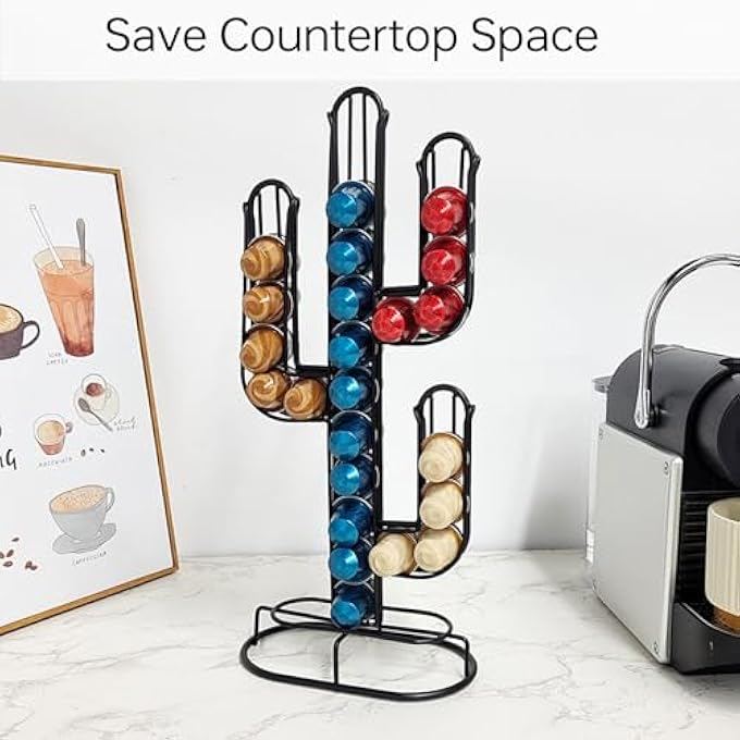 rayihni Coffee Capsule Holder Rack Holds 48Original Line Coffee Pods Storage Stand Cactus Shaped Pod Holder Home Black Iron Storage Stand OrganizerCactus ShapedBlack - Image 4
