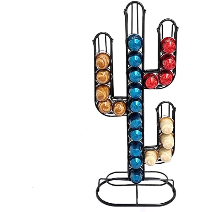 rayihni Coffee Capsule Holder Rack Holds 48Original Line Coffee Pods Storage Stand Cactus Shaped Pod Holder Home Black Iron Storage Stand OrganizerCactus ShapedBlack - Image 1