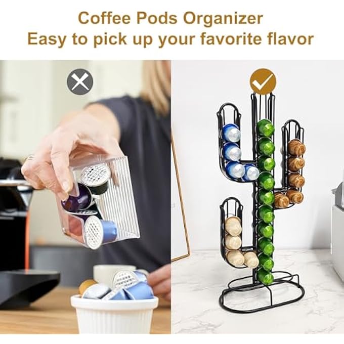 rayihni Coffee Capsule Holder Rack Holds 48Original Line Coffee Pods Storage Stand Cactus Shaped Pod Holder Home Black Iron Storage Stand OrganizerCactus ShapedBlack - Image 5