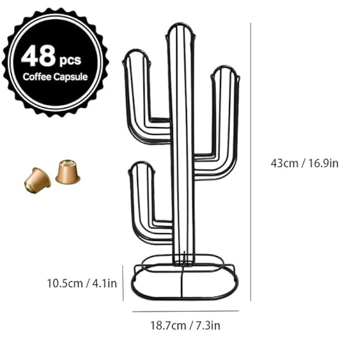 rayihni Coffee Capsule Holder Rack Holds 48Original Line Coffee Pods Storage Stand Cactus Shaped Pod Holder Home Black Iron Storage Stand OrganizerCactus ShapedBlack - Image 2