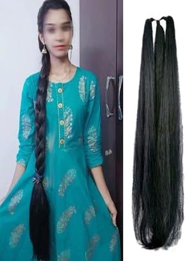 GIRISA Synthetic Hair Extension, Long Black Choti Straight, 24inch Length, Clip-On Style - Image 1