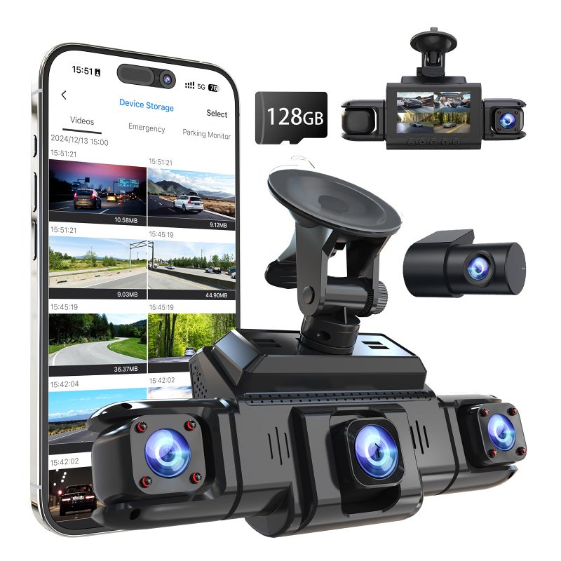 ZMOPO 360 View 4 Channel Dash Cam Front and Rear Left Right Inside Camera for Cars, GPS and 5G Band WiFi, Night Vision, 160 Wide Angle, WDR, 24H Parking Mode, Supercapacitor, Included 128GB Card - Image 1