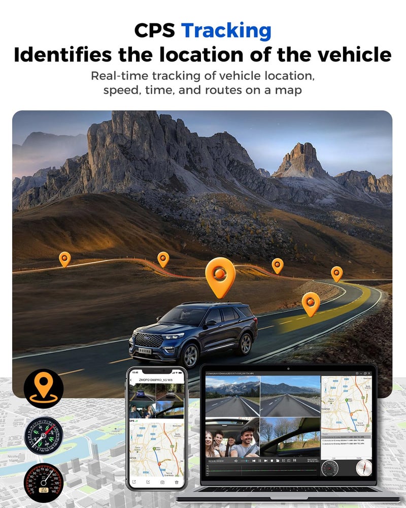 ZMOPO 360 View 4 Channel Dash Cam Front and Rear Left Right Inside Camera for Cars, GPS and 5G Band WiFi, Night Vision, 160 Wide Angle, WDR, 24H Parking Mode, Supercapacitor, Included 128GB Card - Image 5