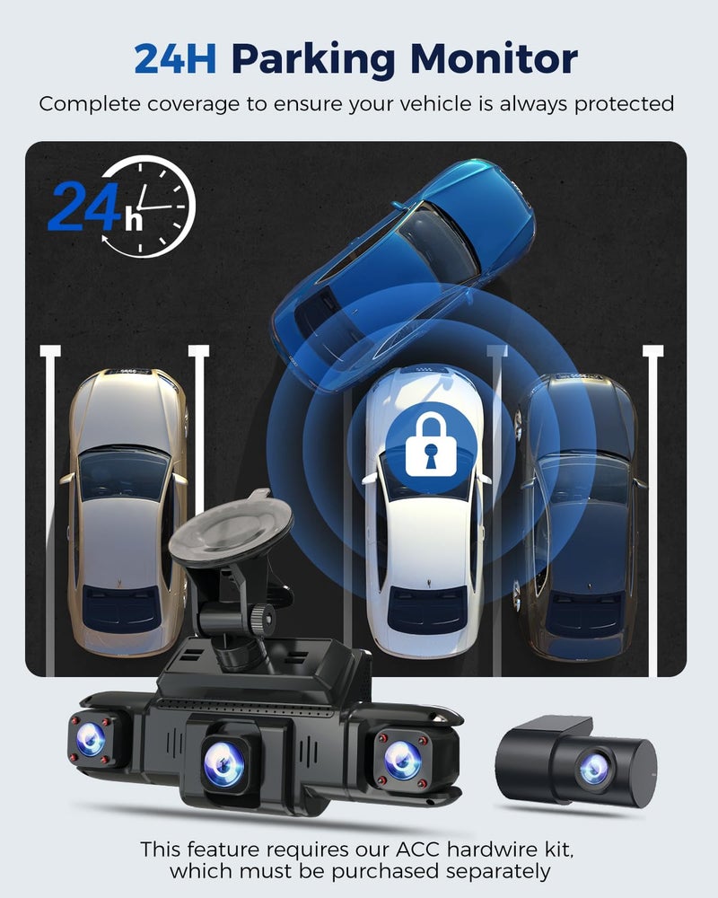 ZMOPO 360 View 4 Channel Dash Cam Front and Rear Left Right Inside Camera for Cars, GPS and 5G Band WiFi, Night Vision, 160 Wide Angle, WDR, 24H Parking Mode, Supercapacitor, Included 128GB Card - Image 4