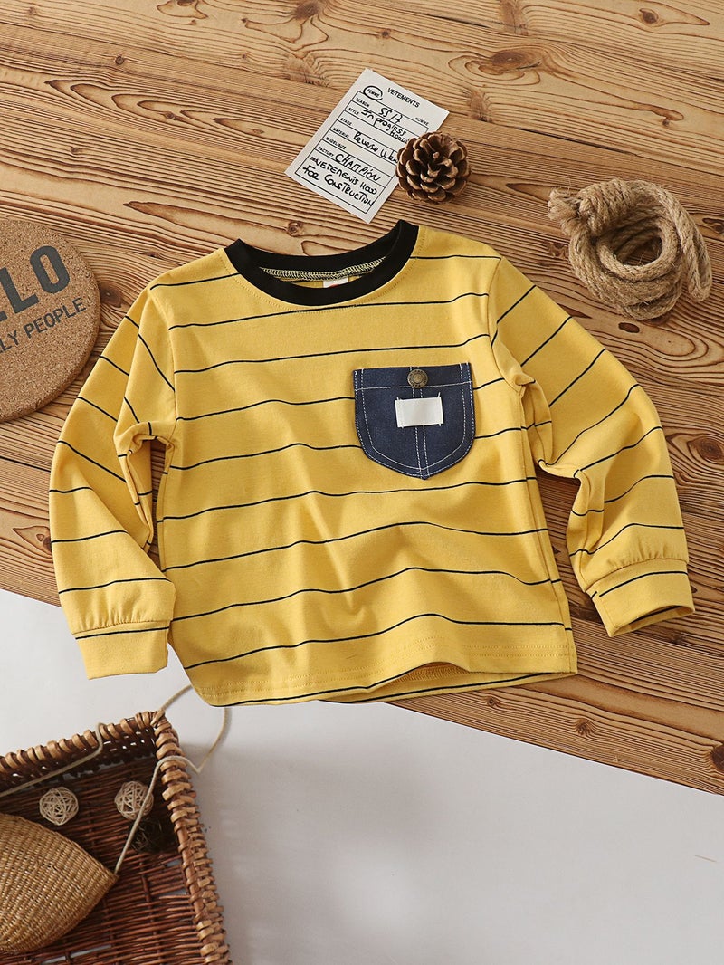 Children'S T-Shirt Boys Long Sleeve Cotton New Arrival Jacket Girls Pocket Striped Letter Baby Base Black - Image 4