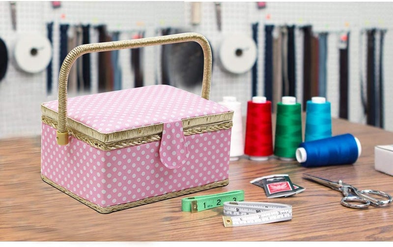 DD Sewing Basket with Sewing Kit, Sewing Box Organizer with Accessories, Sewing Supplies Storage with Sewing Tools Set (Pink, Medium) - Image 2