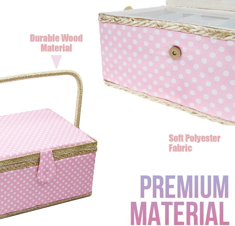 DD Sewing Basket with Sewing Kit, Sewing Box Organizer with Accessories, Sewing Supplies Storage with Sewing Tools Set (Pink, Medium) - Image 5