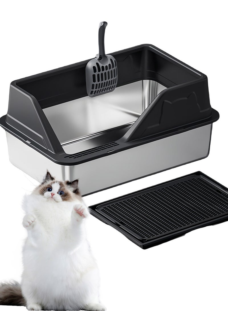 Kidle Stainless Steel Cat Litter Box Cat Litter Tray for Multiple Cats Anti Splashing and Easy Clean  - Image 1