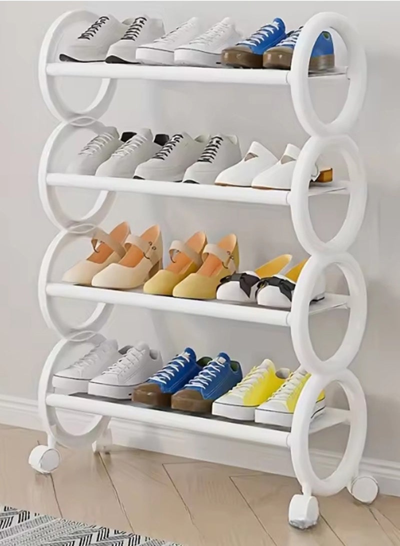 LINGWEI Shoe Rack with Lockable Wheels 61x73x20cm Round Design Shoe Storage Organizer Stand White  - Image 1