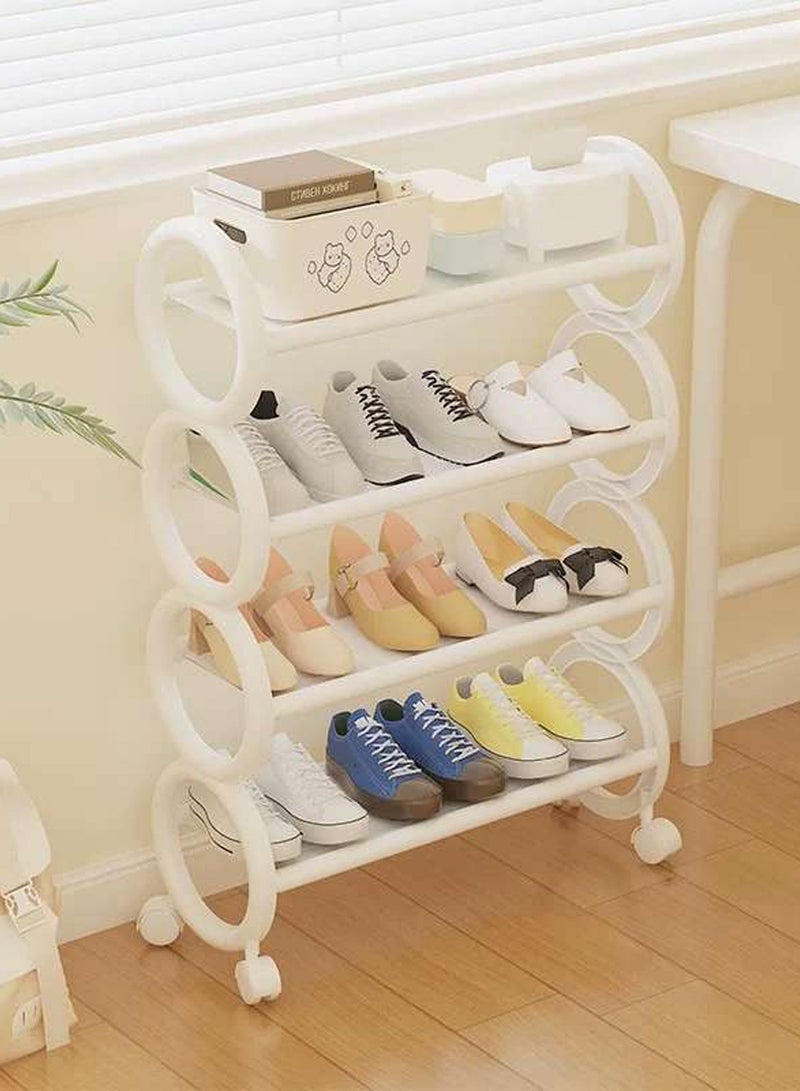 LINGWEI Shoe Rack with Lockable Wheels 61x73x20cm Round Design Shoe Storage Organizer Stand White  - Image 3