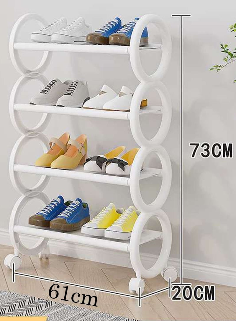 LINGWEI Shoe Rack with Lockable Wheels 61x73x20cm Round Design Shoe Storage Organizer Stand White  - Image 2