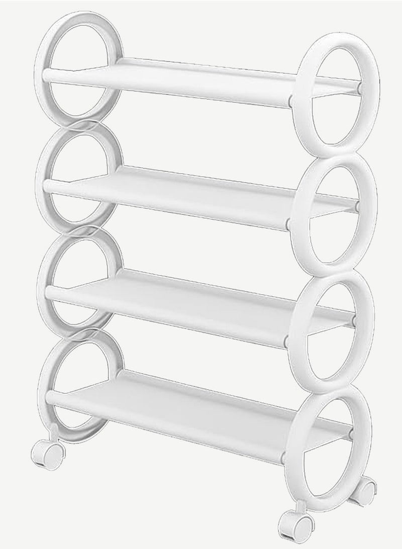 LINGWEI Shoe Rack with Lockable Wheels 61x73x20cm Round Design Shoe Storage Organizer Stand White  - Image 4