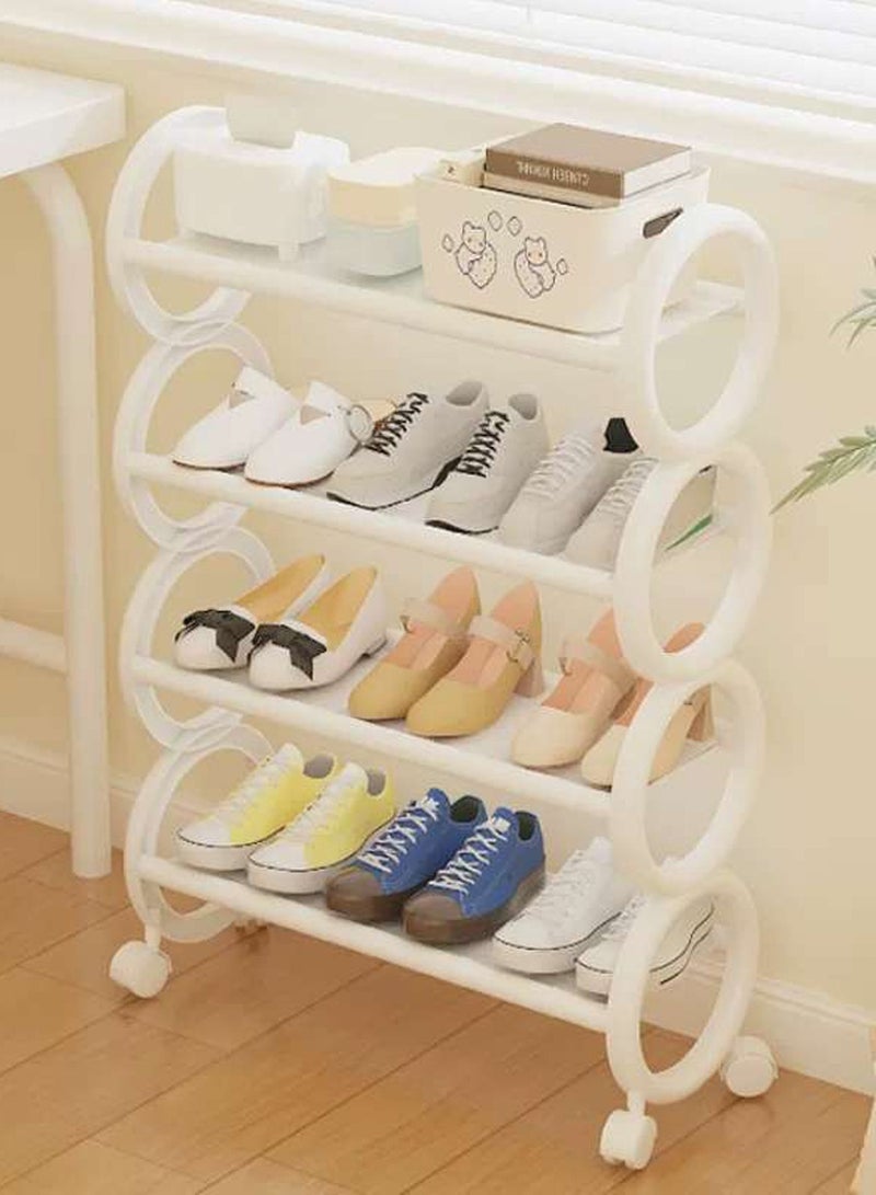 LINGWEI Shoe Rack with Lockable Wheels 61x73x20cm Round Design Shoe Storage Organizer Stand White  - Image 5