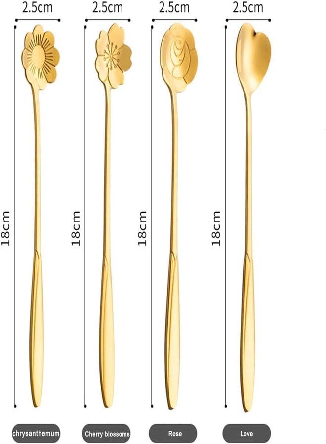 minitul Golden Spoon Set/Coffee Spoon/Dessert Spoons/Cutlery Kitchen Tableware/Stainless Steel Gold Different Shape Coffee Spoons, Set of 4 Pcs - Image 2