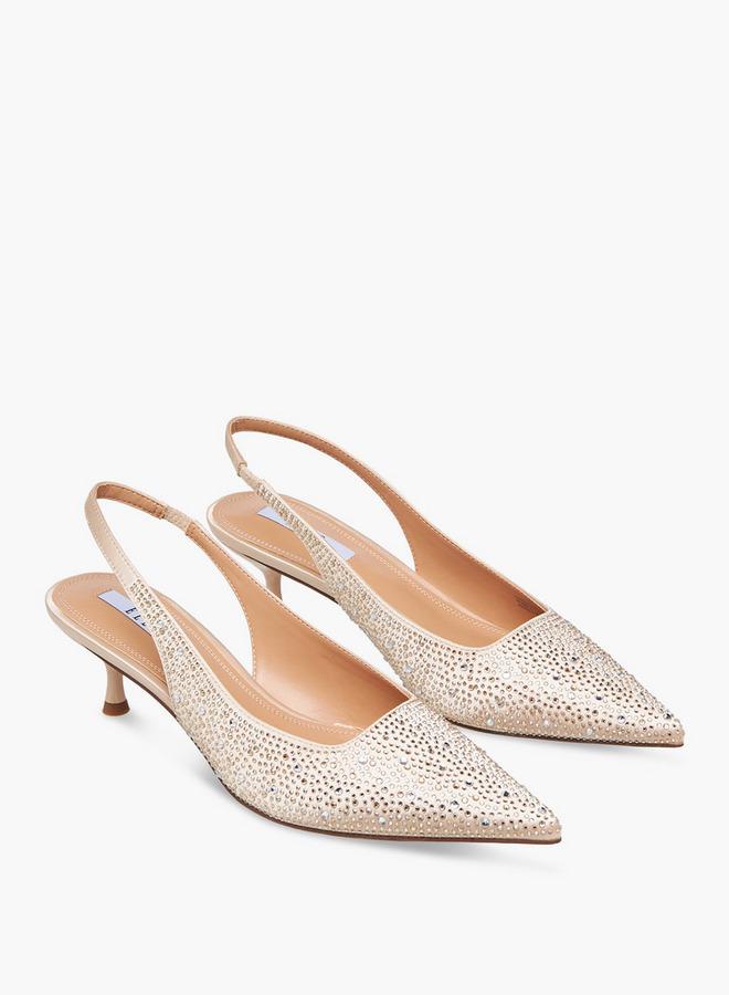 ELLE Women Embellished Kitten Heel Slingback Shoes - Image 1