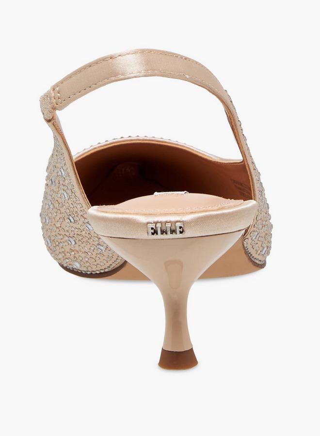 ELLE Women Embellished Kitten Heel Slingback Shoes - Image 5