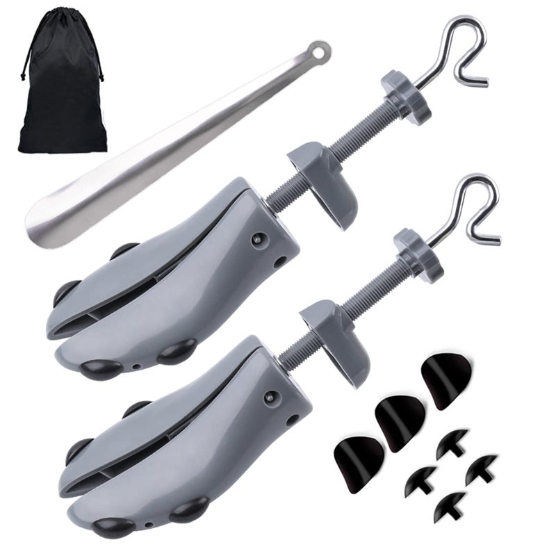 LANNEY Shoe Stretcher Unisex Pair of 4way Adjustable Shoe Widener Expander to Stretch Length Width Height for Wide Feet Tough Plastic Shoe Tree Shaper Bonus 12 Bunion Plugs