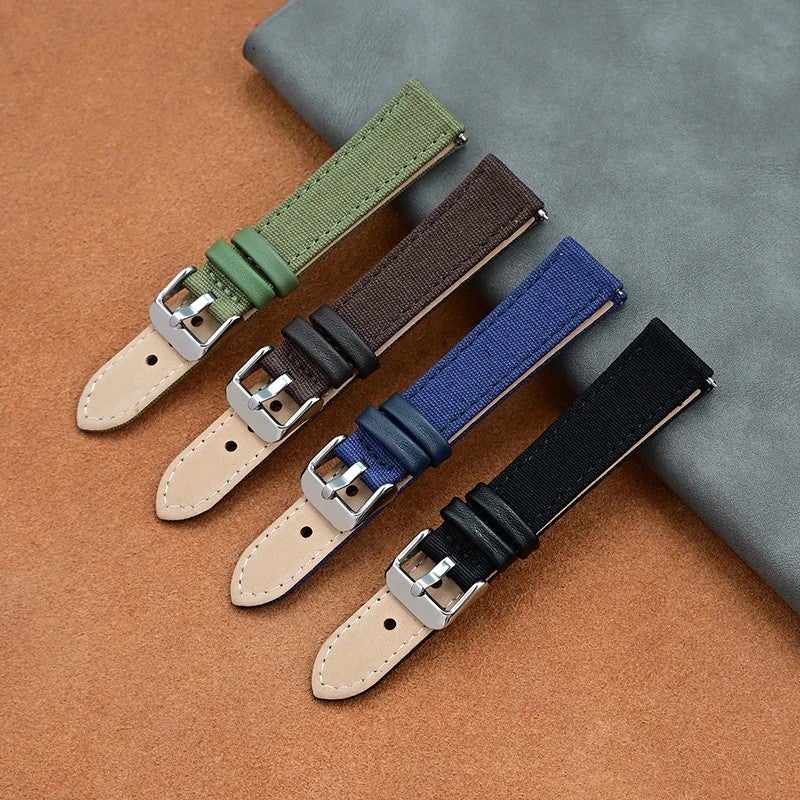 Bluejw New Style 2-in-1 Leather and Nylon Watch Band Strap – Replace the Watch Strap for Samsung & Seiko – Available in 18mm, 20mm, 22mm, 24mm - Image 2