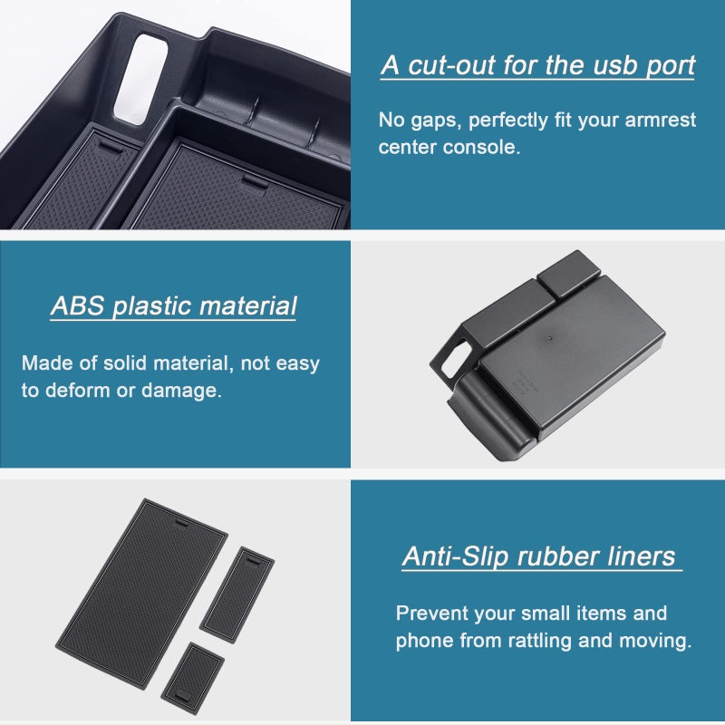 TOPINSTALL منظم وحدة التحكم المركزية TOPINSTALL متوافق مع ملحقات تويوتا سيينا 2021-2024، صندوق مسند الذراع، صينية تخزين ثانوية، حاوية عملات معدنية، بلاستيك ABS - أسود - Image 5