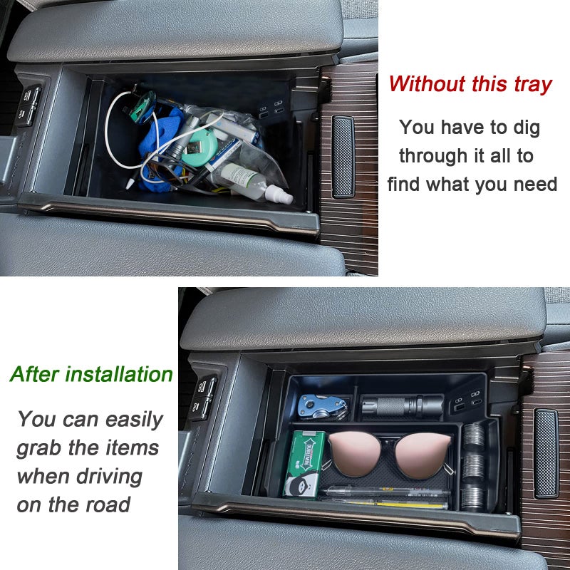 TOPINSTALL منظم وحدة التحكم المركزية TOPINSTALL متوافق مع ملحقات تويوتا سيينا 2021-2024، صندوق مسند الذراع، صينية تخزين ثانوية، حاوية عملات معدنية، بلاستيك ABS - أسود - Image 3