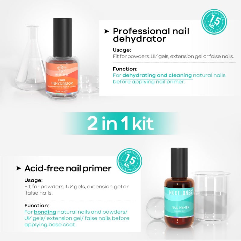 modelones 15 ml Nail Prep Dehydrator and Primer, Nail Prep Dehydrator & Nail Primer Kit, Acrylic Nail Supplies Primer - Image 2