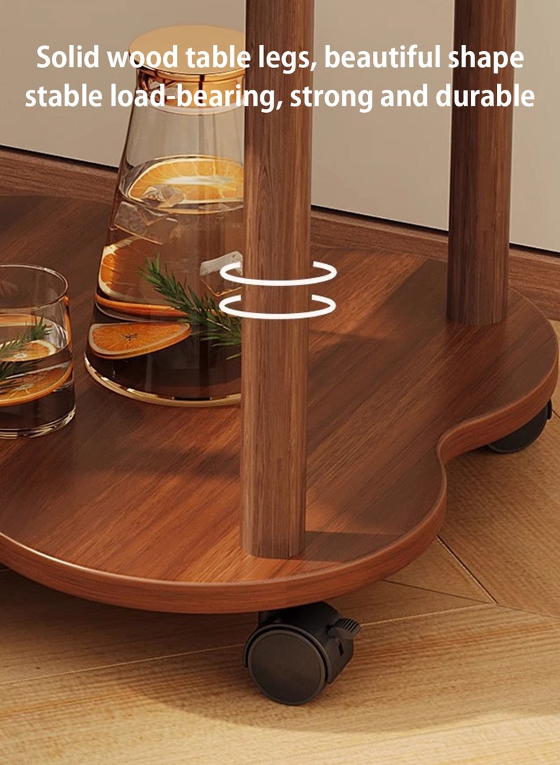 LOOPITYS Small circular coffee table, suitable for small spaces, 20.87 inches high, 2-story brown wooden coffee table with wheels, suitable for open storage spaces in living rooms/balconies/offices, easy to assemble - Image 3