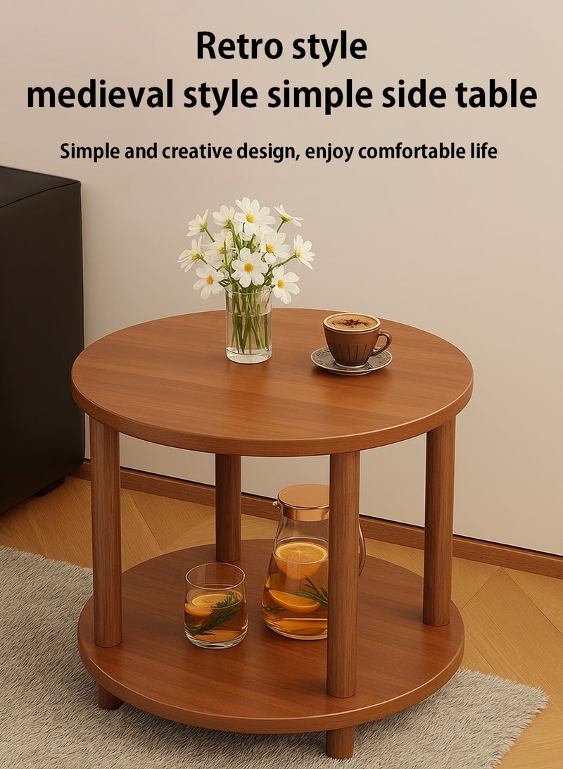 LOOPITYS Small circular coffee table, suitable for small spaces, 20.87 inches high, 2-story brown wooden coffee table with wheels, suitable for open storage spaces in living rooms/balconies/offices, easy to assemble - Image 2