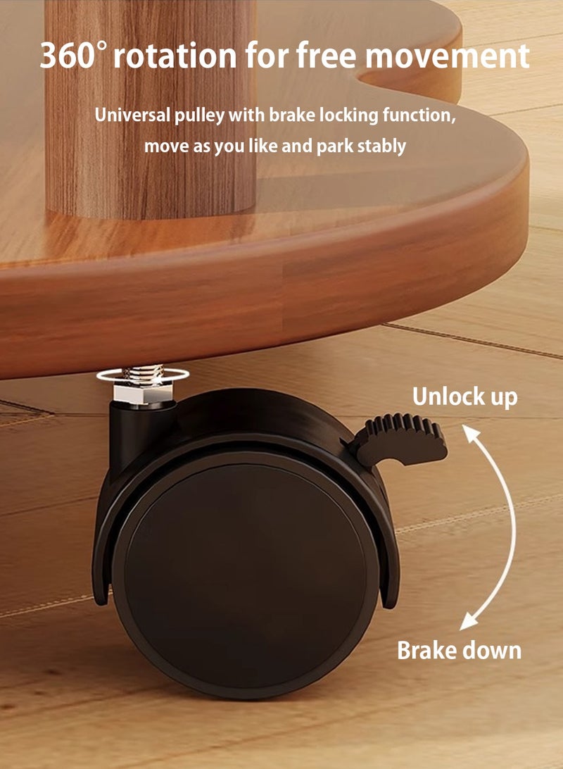 LOOPITYS Small circular coffee table, suitable for small spaces, 20.87 inches high, 2-story brown wooden coffee table with wheels, suitable for open storage spaces in living rooms/balconies/offices, easy to assemble - Image 5